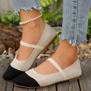SHEIN Women Casual Soft Bottom Square Toe Elastic Band Patchwork Flat Shoes 39